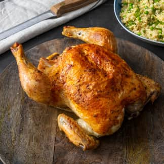 Roast Chicken with Bulgur, Peas, and Mint