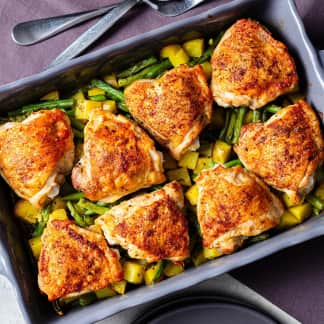 Roasted Chicken Thighs with Potatoes and Green Beans