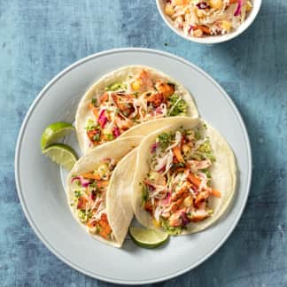 Air-Fryer Salmon Tacos with Roasted Pineapple Slaw