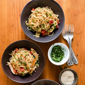 Sesame Noodles with Shredded Chicken and Vegetables