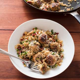 Turkey Meatballs with Lemony Brown Rice and Sun-Dried Tomatoes