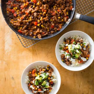 Skillet Chipotle Beef Chili Bowls with Lime-Cilantro Crema