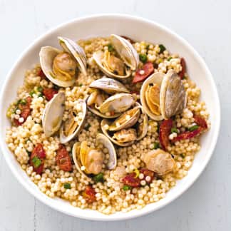Cast Iron Clams with Pearl Couscous and Chorizo