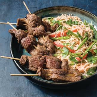 Air-Fryer Beef Satay with Red Curry Noodles