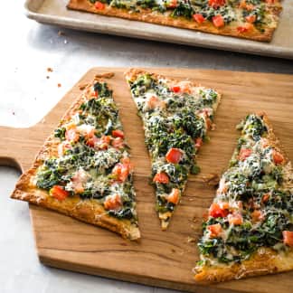 Lavash with Tomatoes, Spinach, and Green Olives