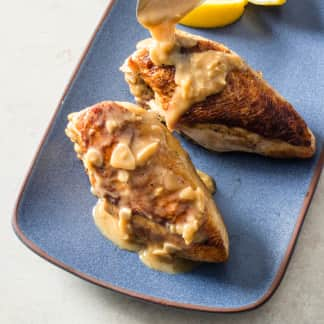 Pan-Roasted Chicken Breasts with Garlic and Sherry Sauce for Two