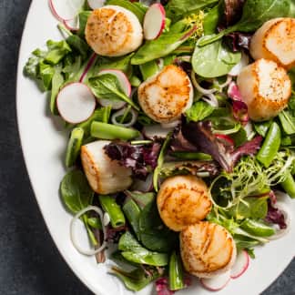 Seared Scallop Salad with Snap Peas and Radishes for Two