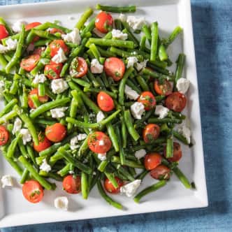 green beans with cherry tomatoes and feta cheese