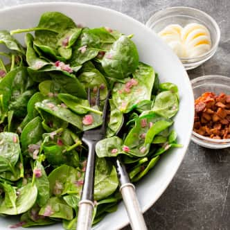 Wilted Spinach salad with bacon