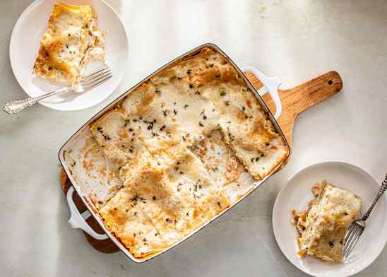 Seafood lasagna on the counter