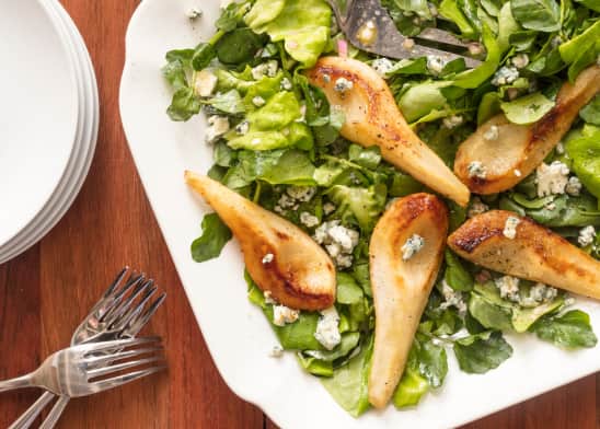 Green Salad with Roasted Pears and Blue Cheese