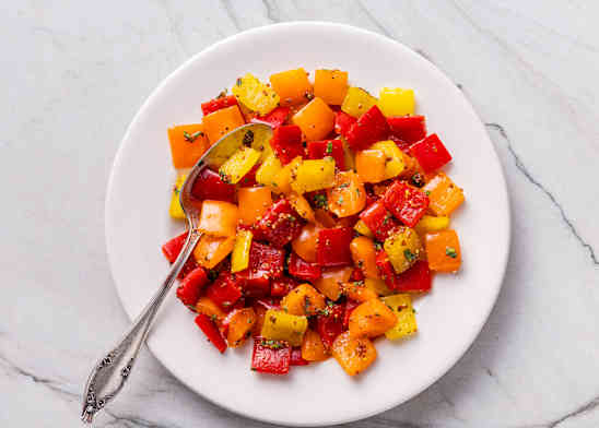 Crisp-Tender Bell Peppers with Miso, Honey Mustard, and Herbs