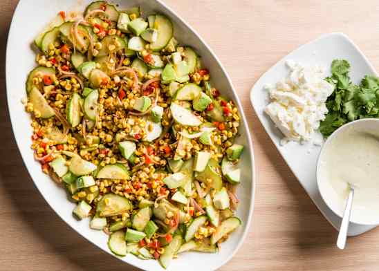 Corn and Cucumber Salad with Red Bell Pepper and Cilantro
