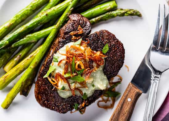 Filets Mignons and Asparagus with Blue Cheese and Shallot for Two