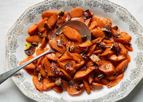 Glazed Carrots With Bacon & Pecans