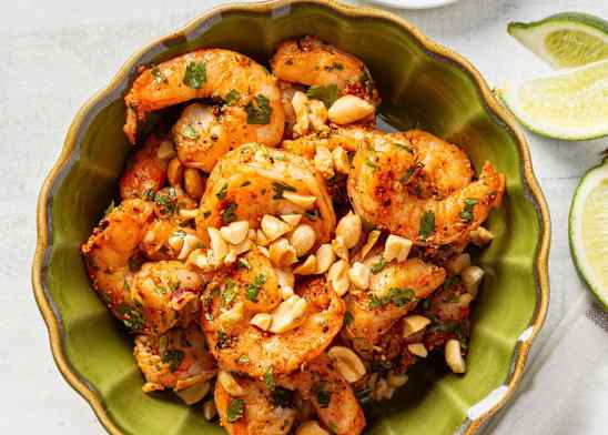 Pan-Seared Shrimp with Peanuts, Black Pepper, and Lime