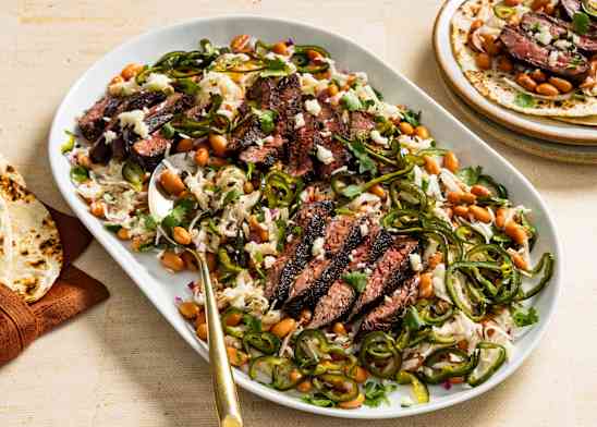 Pinto Bean, Ancho, and Steak Salad with Pickled Poblanos
