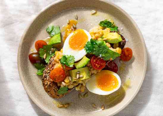 Smash Toast with Chickpeas, Eggs, and Avocado