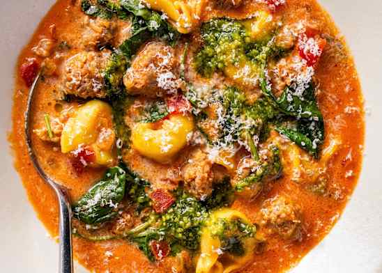 Spicy Tomato Soup with Tortellini and Sausage