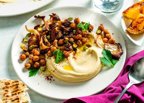 Hummus with Crispy Mushrooms and Sumac Chickpeas