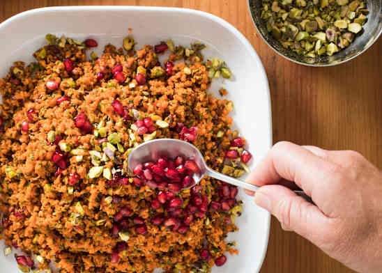 Chopped Carrot Salad with Mint, Pistachios, and Pomegranate Seeds
