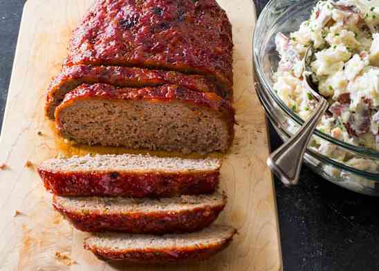 Sheet-Pan Meatloaf with Sour Cream and Chive Smashed Potatoes