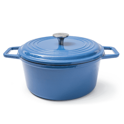 Dutch Oven Cast Iron 6.5 qt Enameled Round True Classic All Cooking Surfaces GAS Electric Induction Open Fire (Blue)