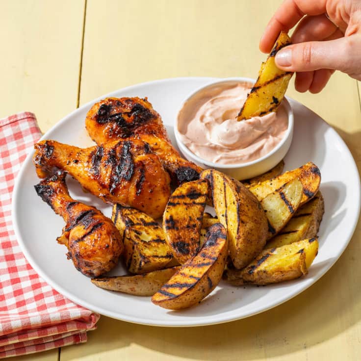 Grilled Sweet Sriracha Drumsticks and Potatoes America #39 s Test Kitchen