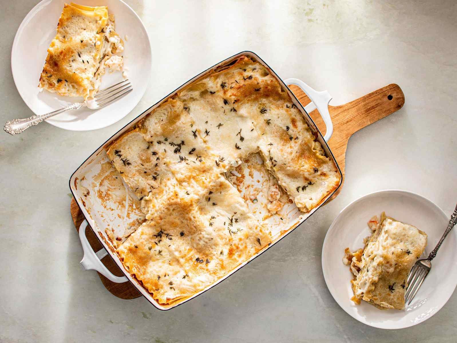 Seafood lasagna on the counter