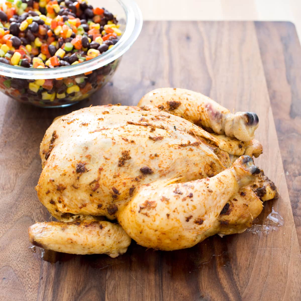 Slow-Cooker Whole “Roast” Chili-Rubbed Chicken with Bean Salad