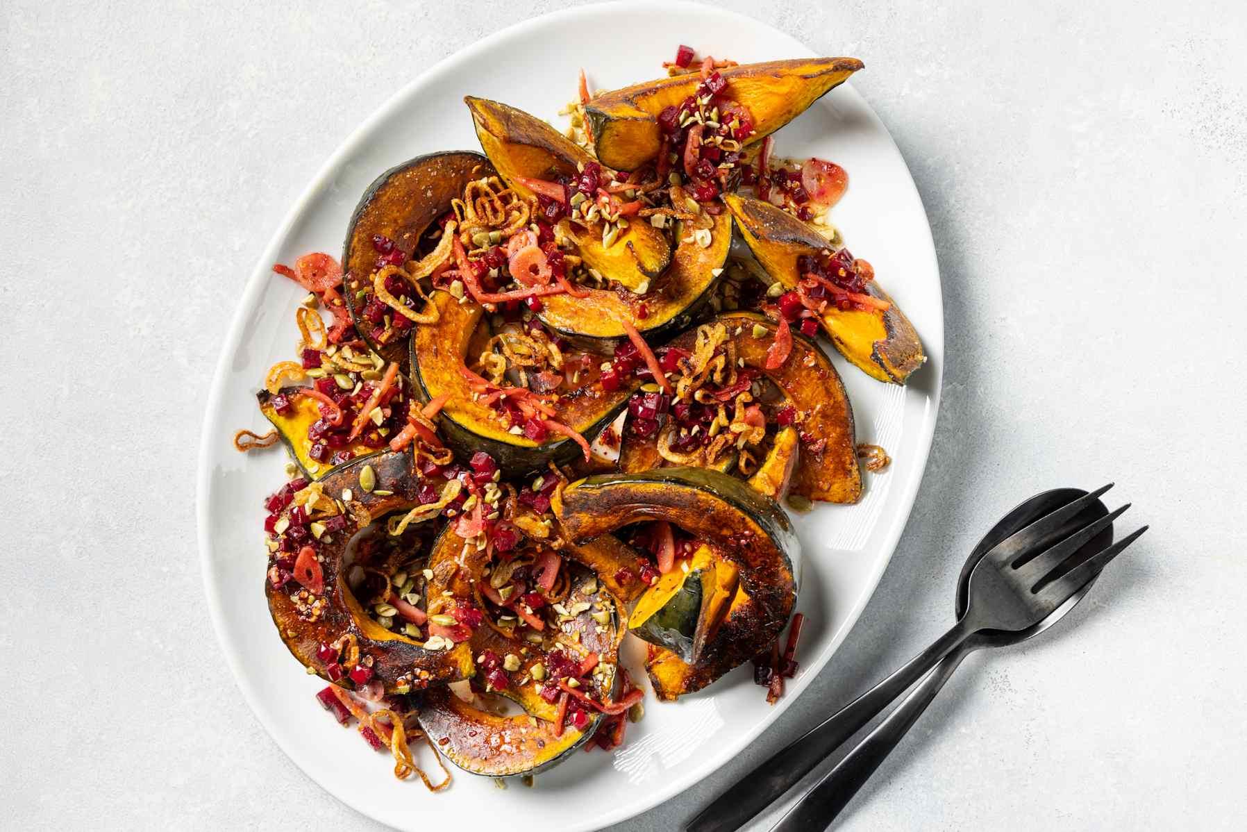 Roasted Kabocha Squash with Beet Chili Crisp
