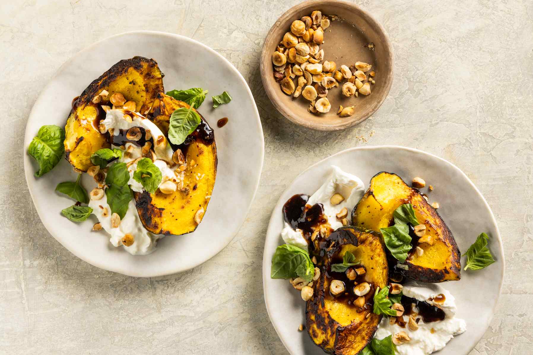 Squash Agrodolce with Toasted Hazelnuts and Burrata