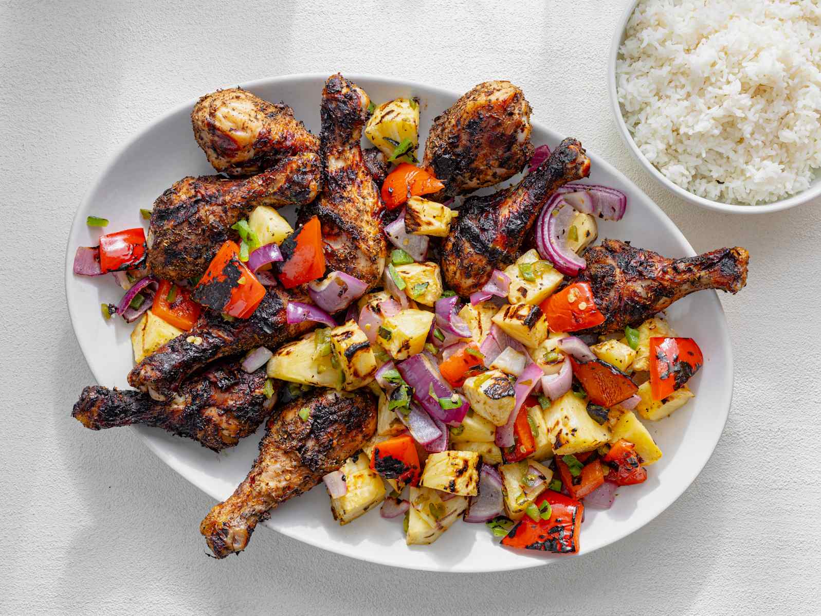 Grilled Jerk Drumsticks with Charred Pineapple Salad