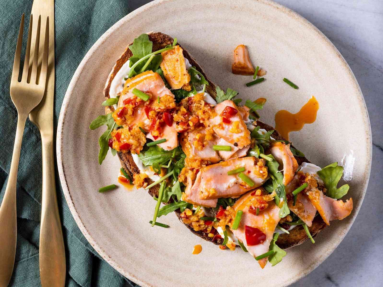 Salmon Toasts with Calabrian Chile–Garlic Butter