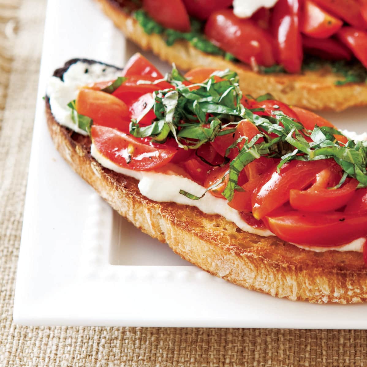 Tomato Bruschetta with Ricotta and Basil for Two