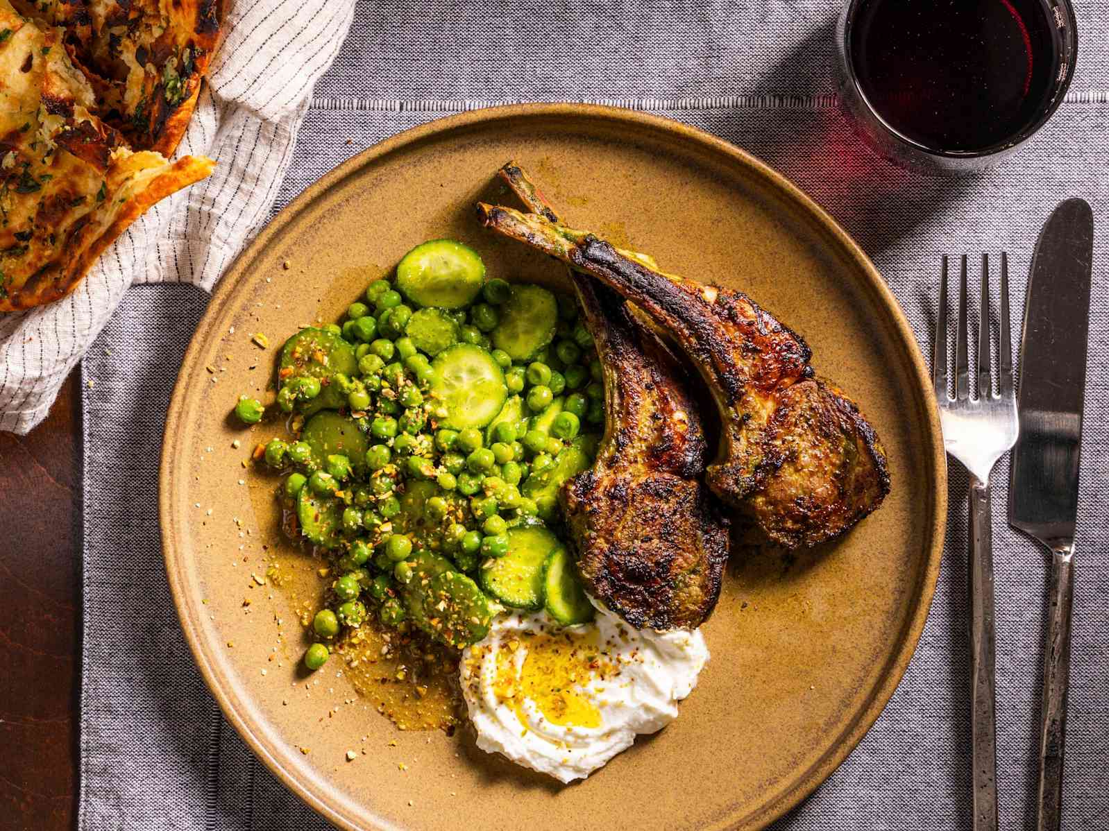 Cilantro-Lime Lamb Chops with Cucumber-Pea Salad