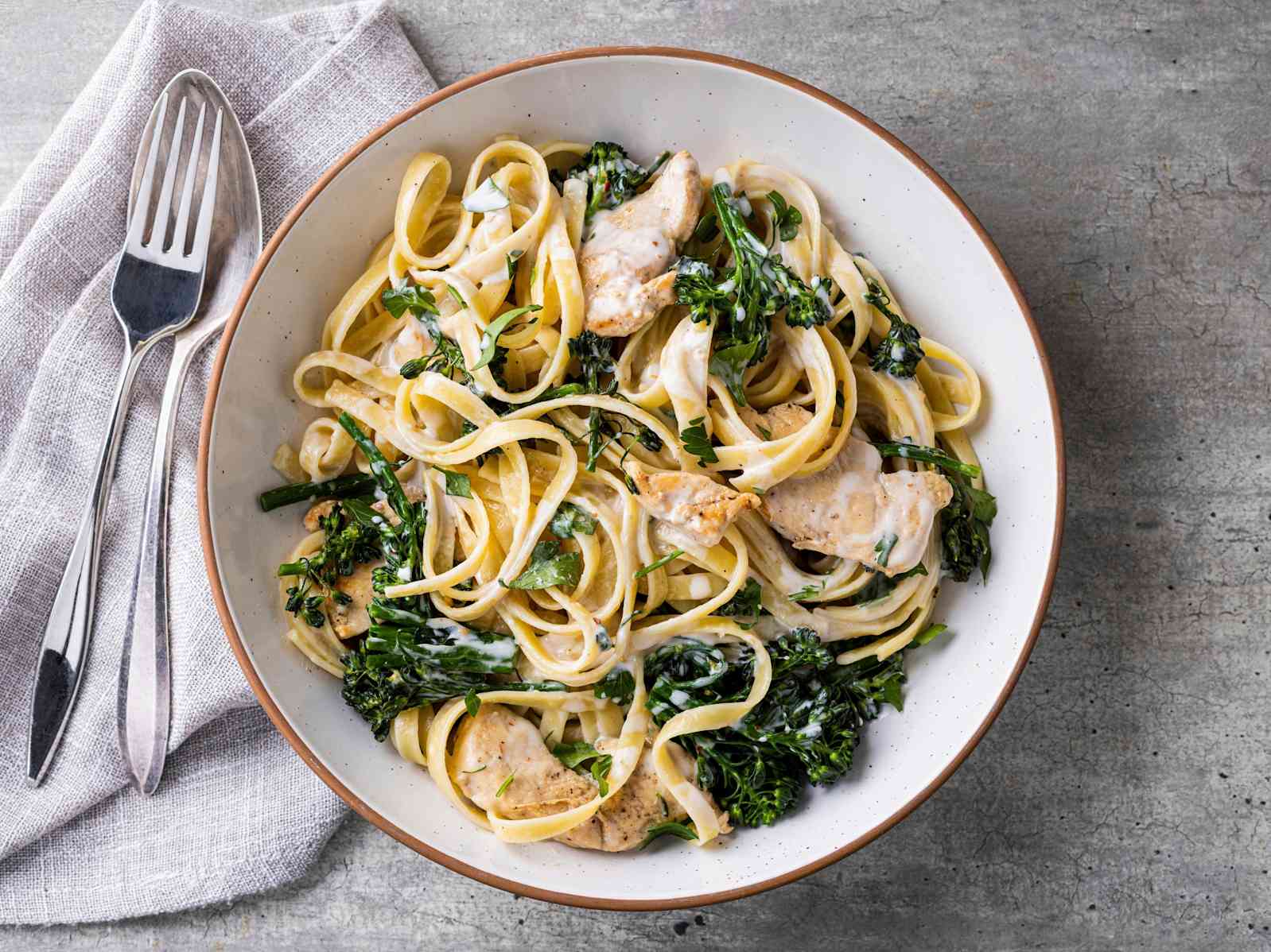 Creamy Fettuccine with Chicken and Broccolini 