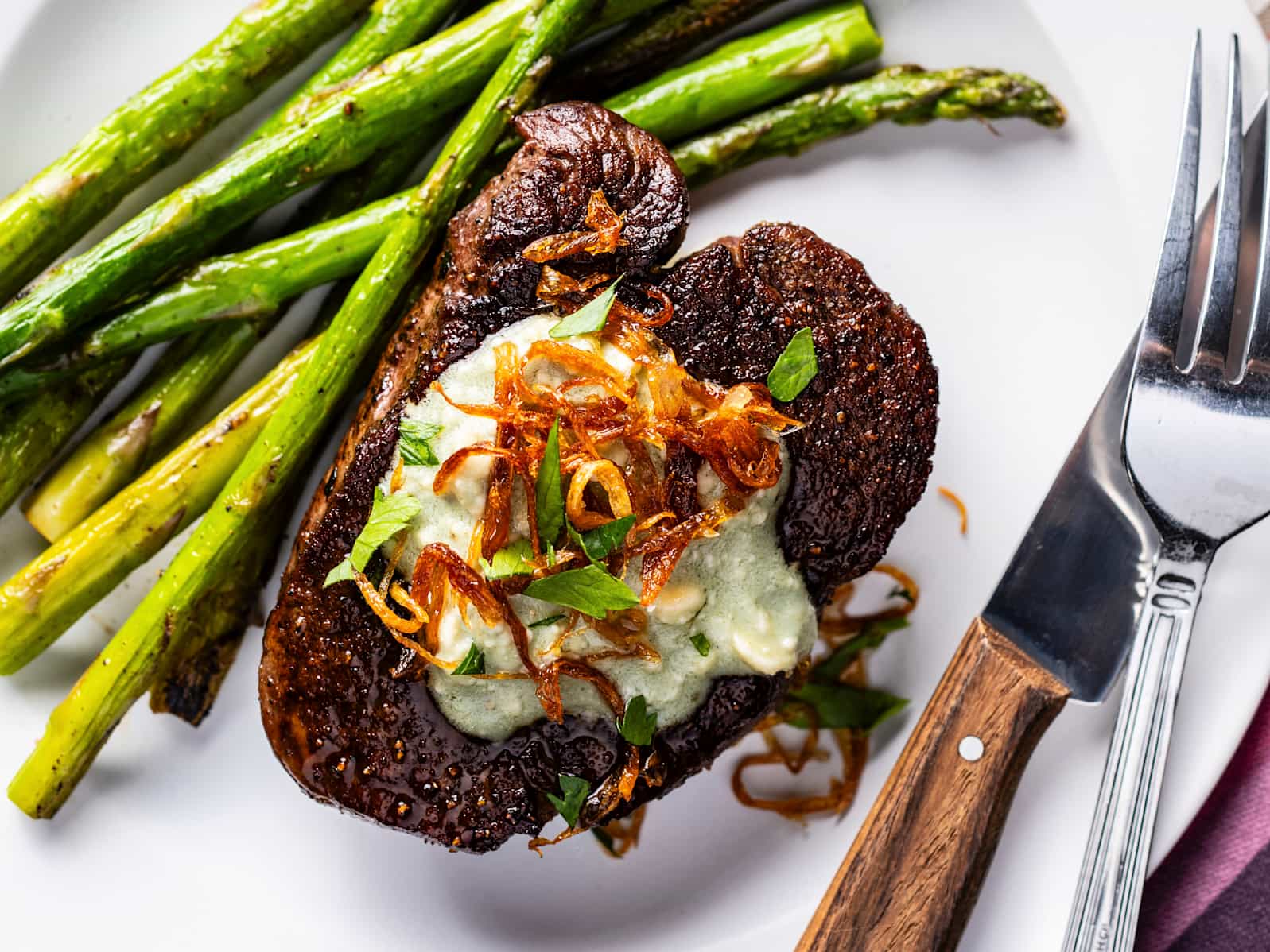 Filets Mignons and Asparagus with Blue Cheese and Shallot for Two