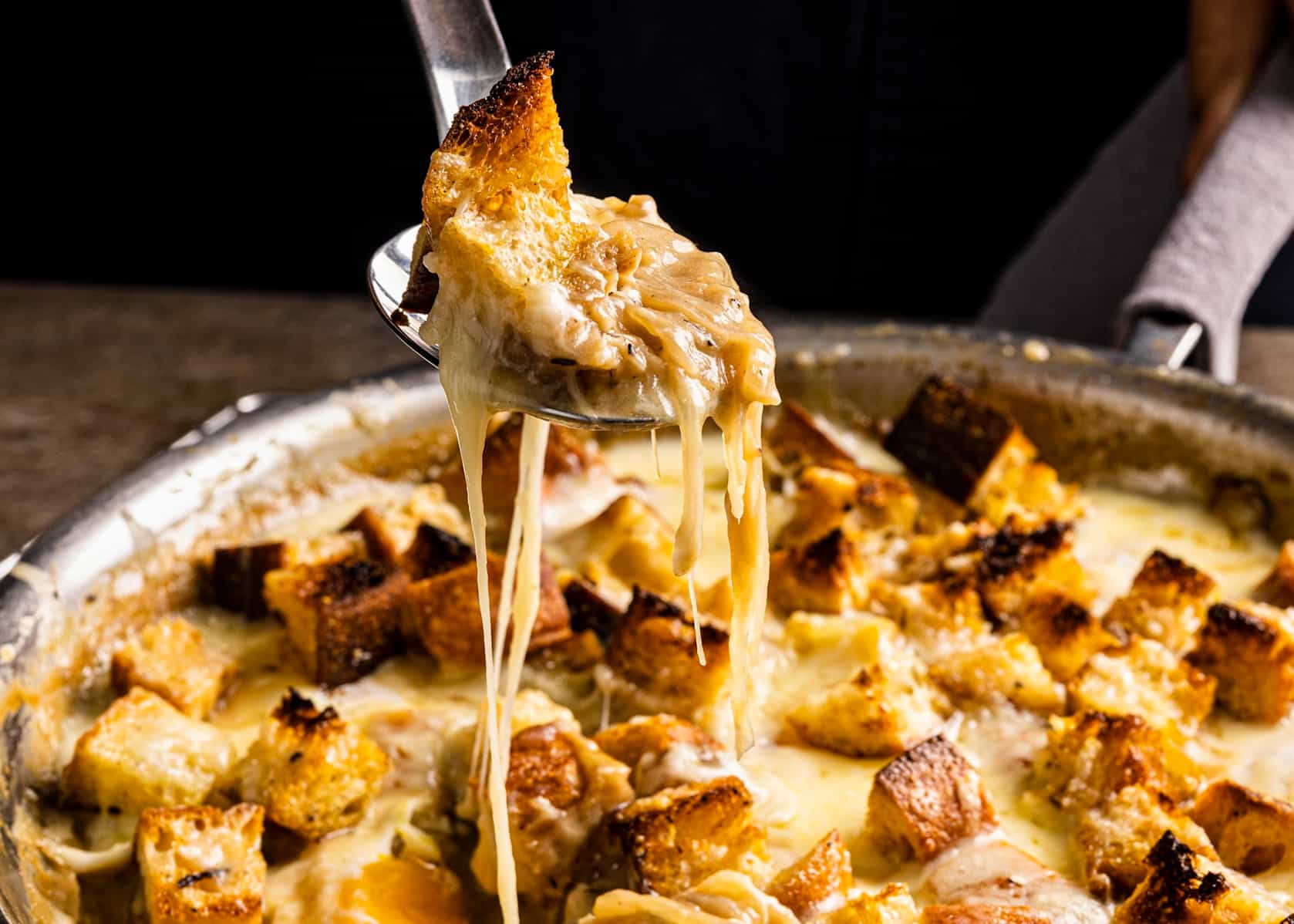 French Onion Skillet Eggs Gratin
