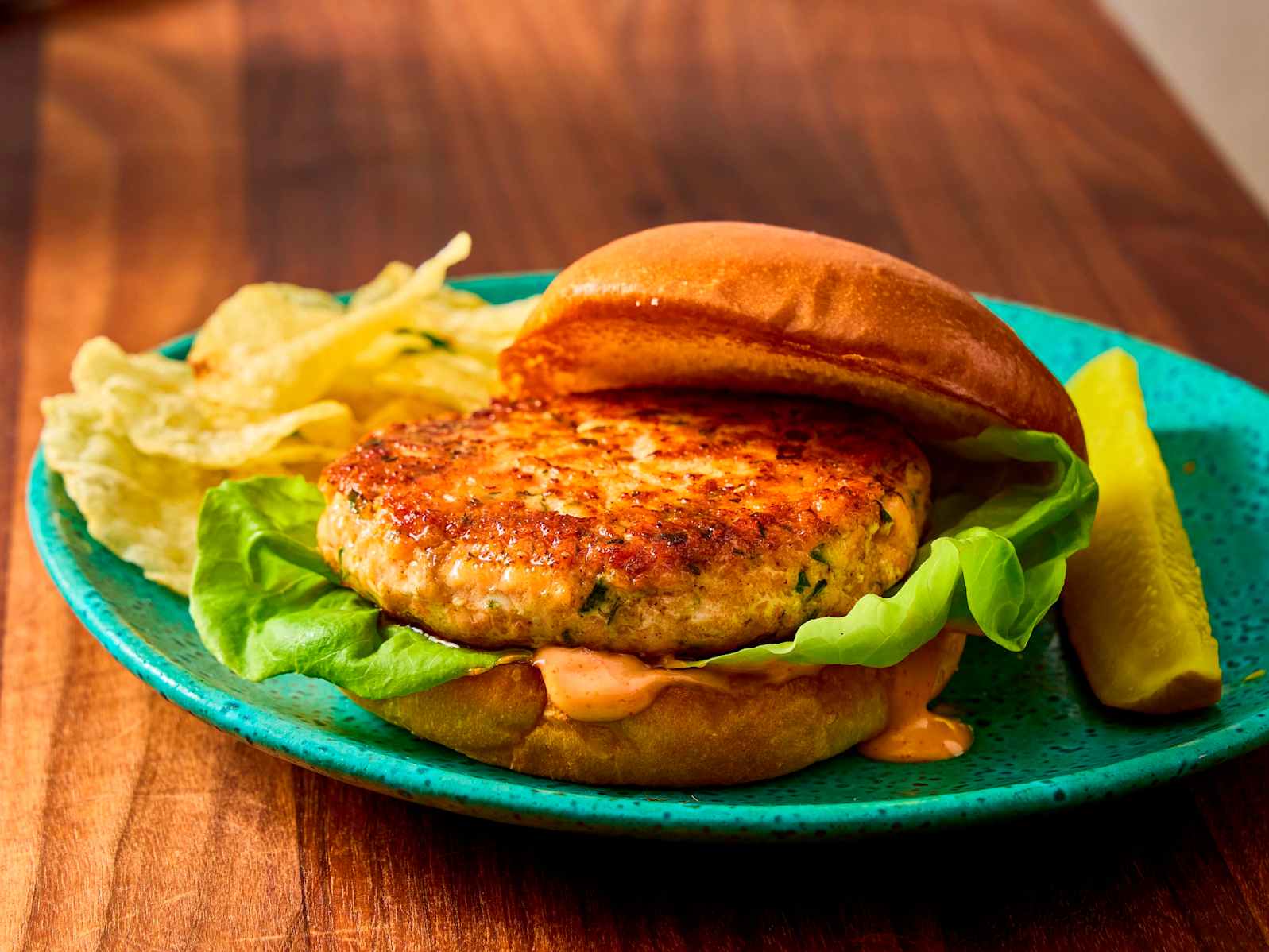 Fresh Salmon Burgers with Sriracha Mayonnaise
