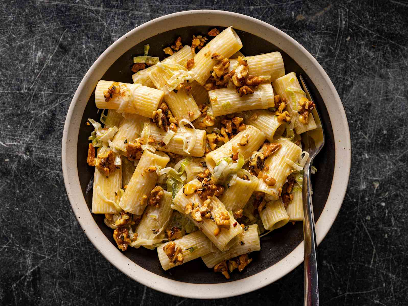 Goat Cheese Rigatoni with Leeks, Walnuts, and Rosemary
