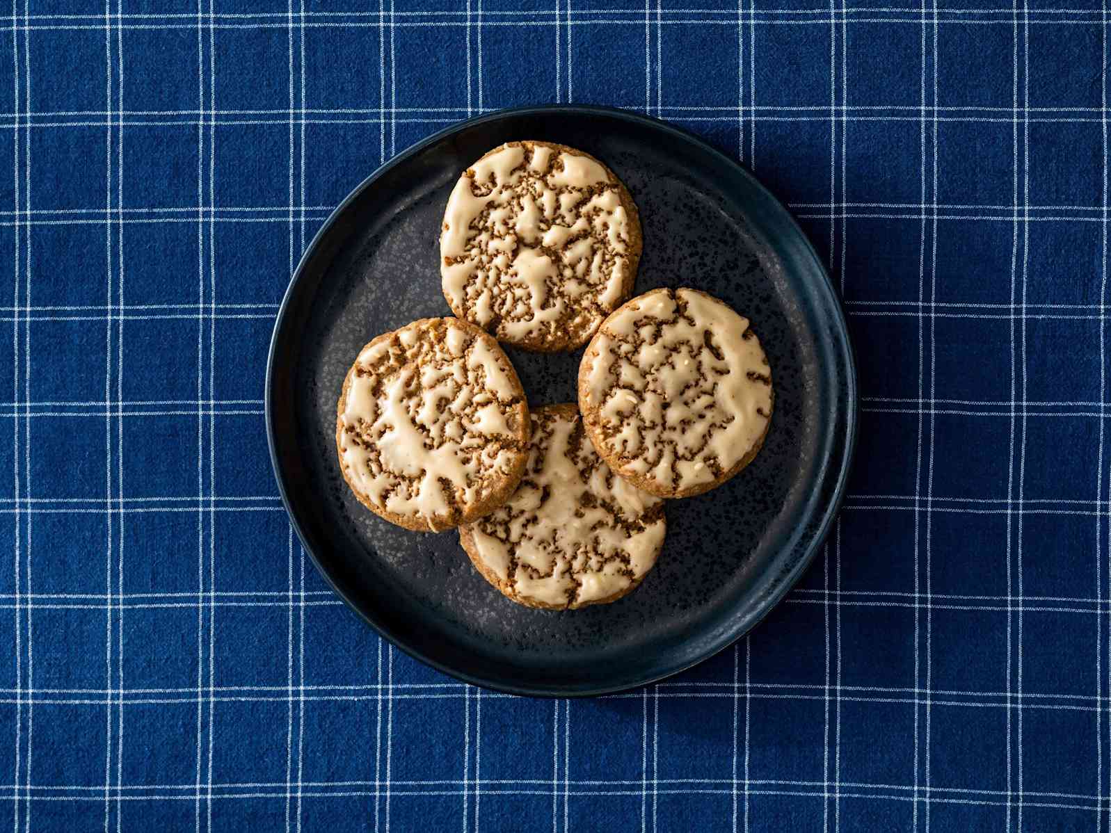 Iced Espresso Oatmeal Crunchies on a black plate