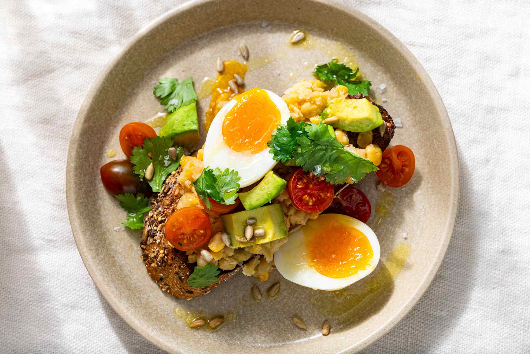 Smash Toast with Chickpeas, Eggs, and Avocado