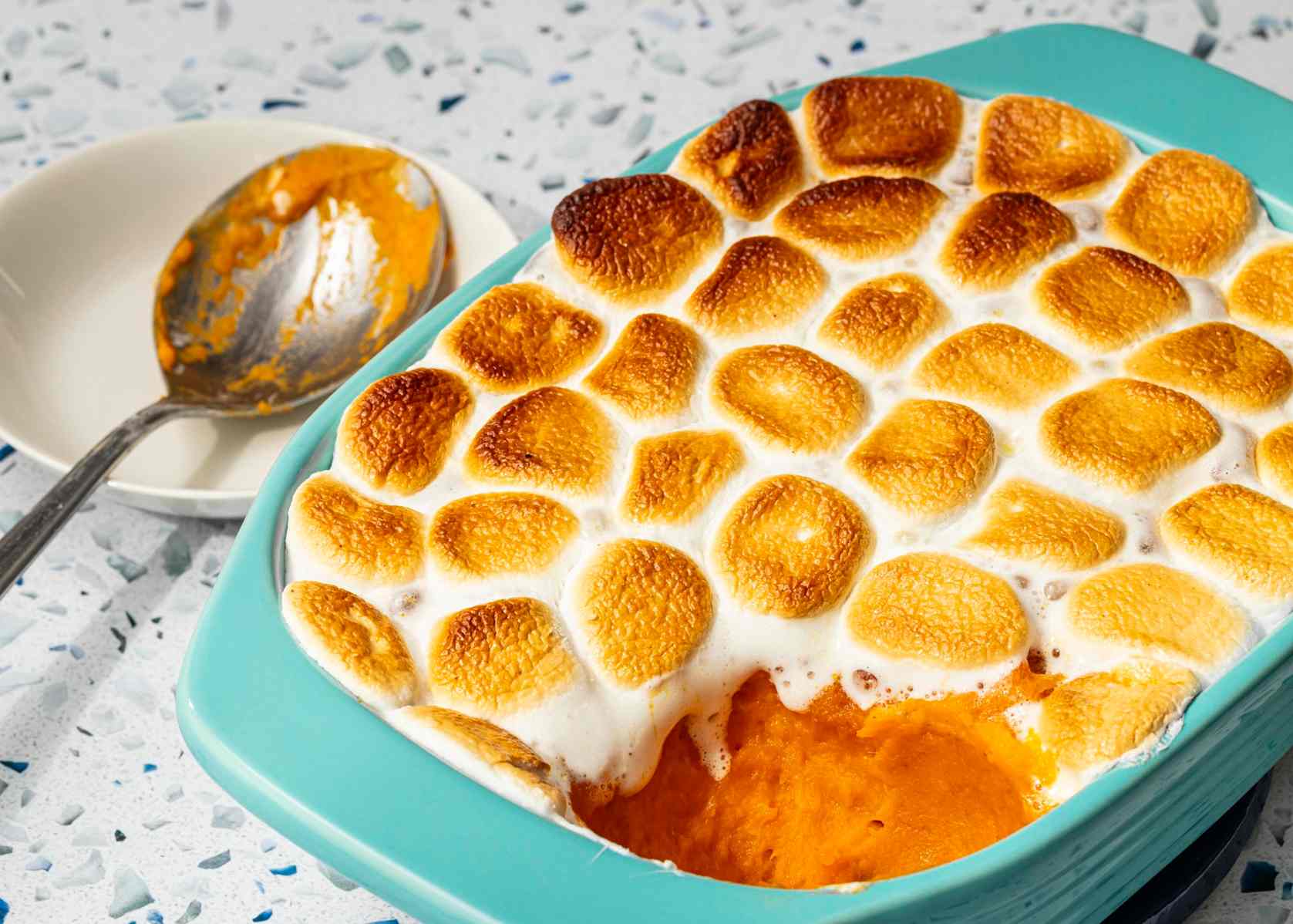Sweet potato casserole with marshmallow topping