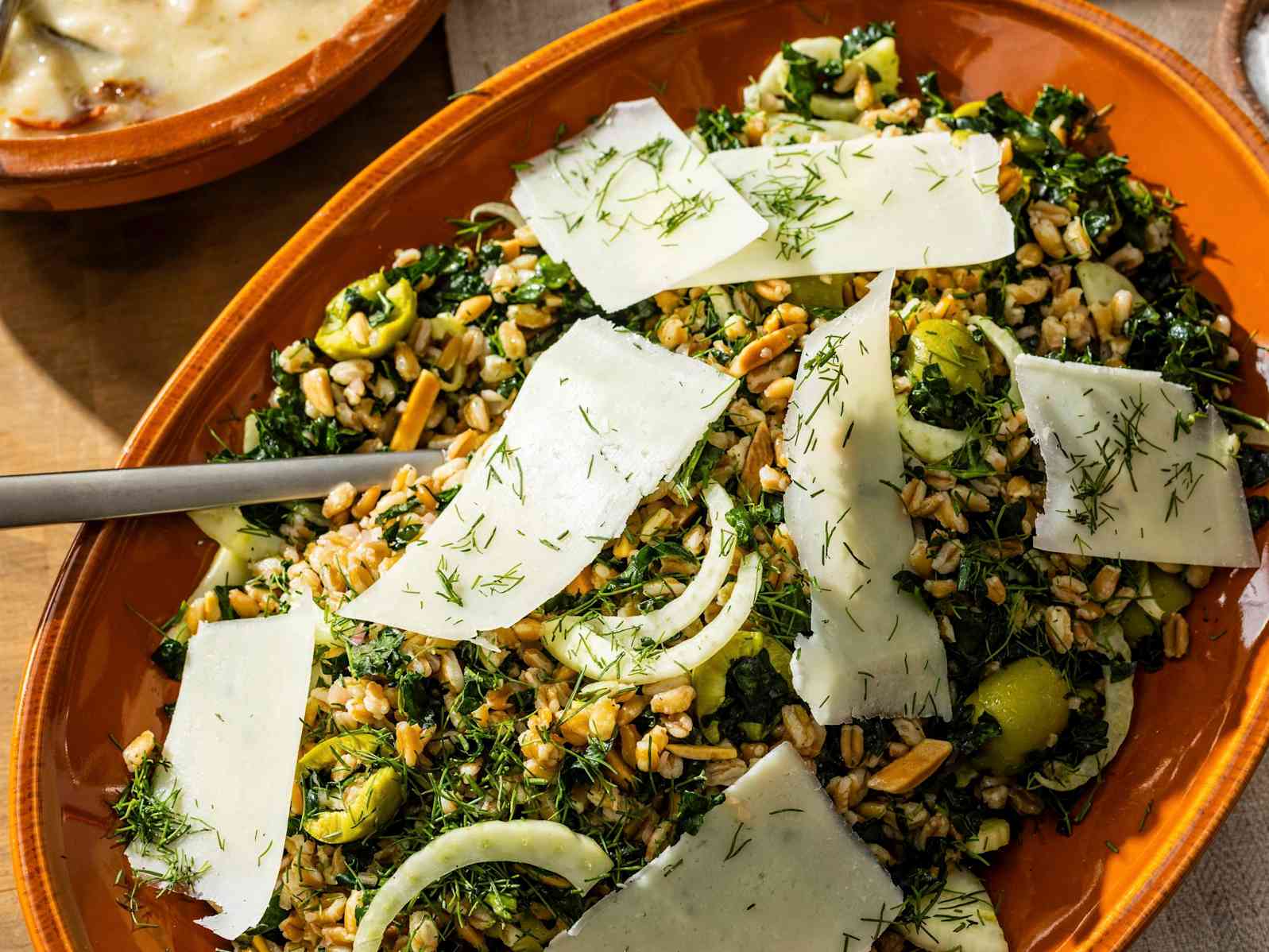 Kale and Farro Salad with Fennel, Olives, and Parmesan