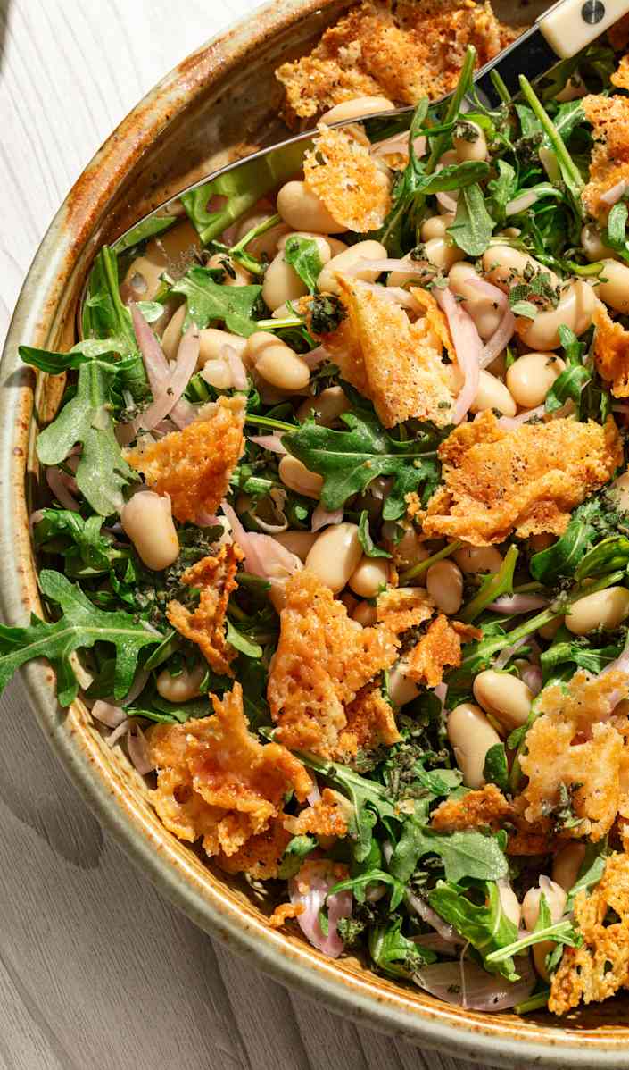 White Bean and Arugula Salad with Frico Crumble