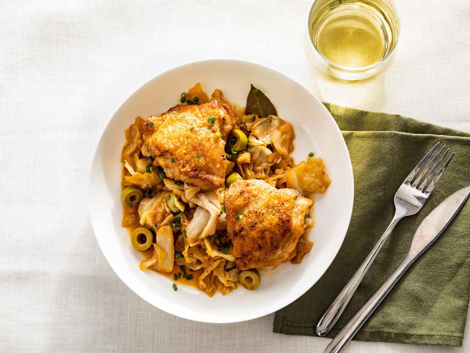 Braised Chicken with Cabbage and Green Olives