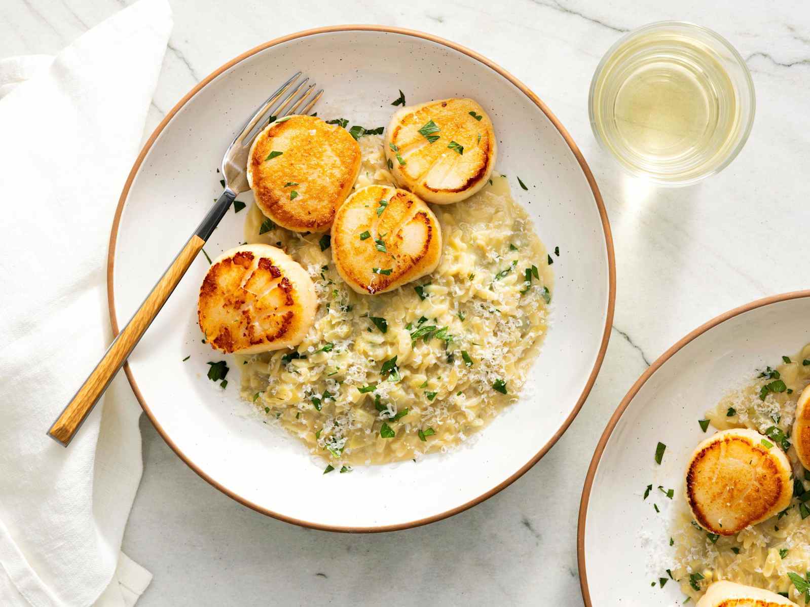 Seared Scallops with Artichoke Orzo Risotto For Two