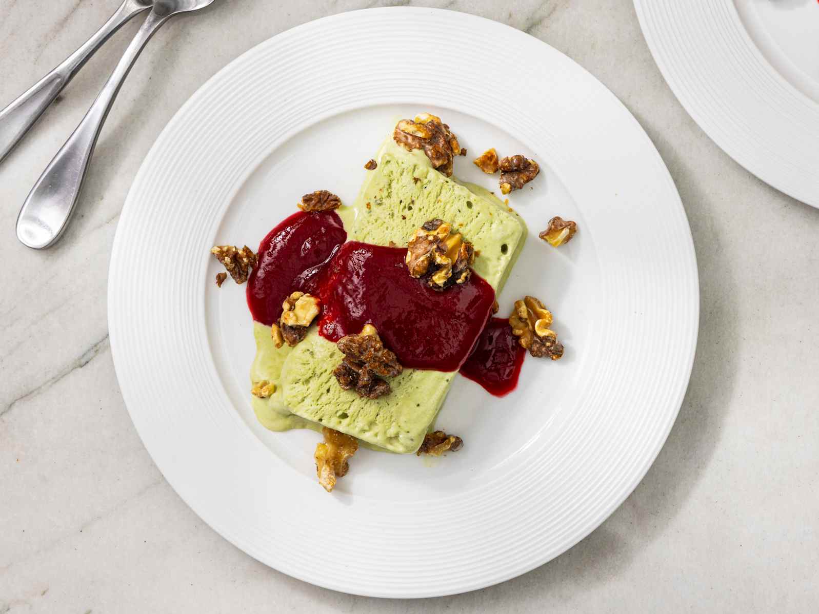 Matcha Semifreddo with Raspberry Coulis