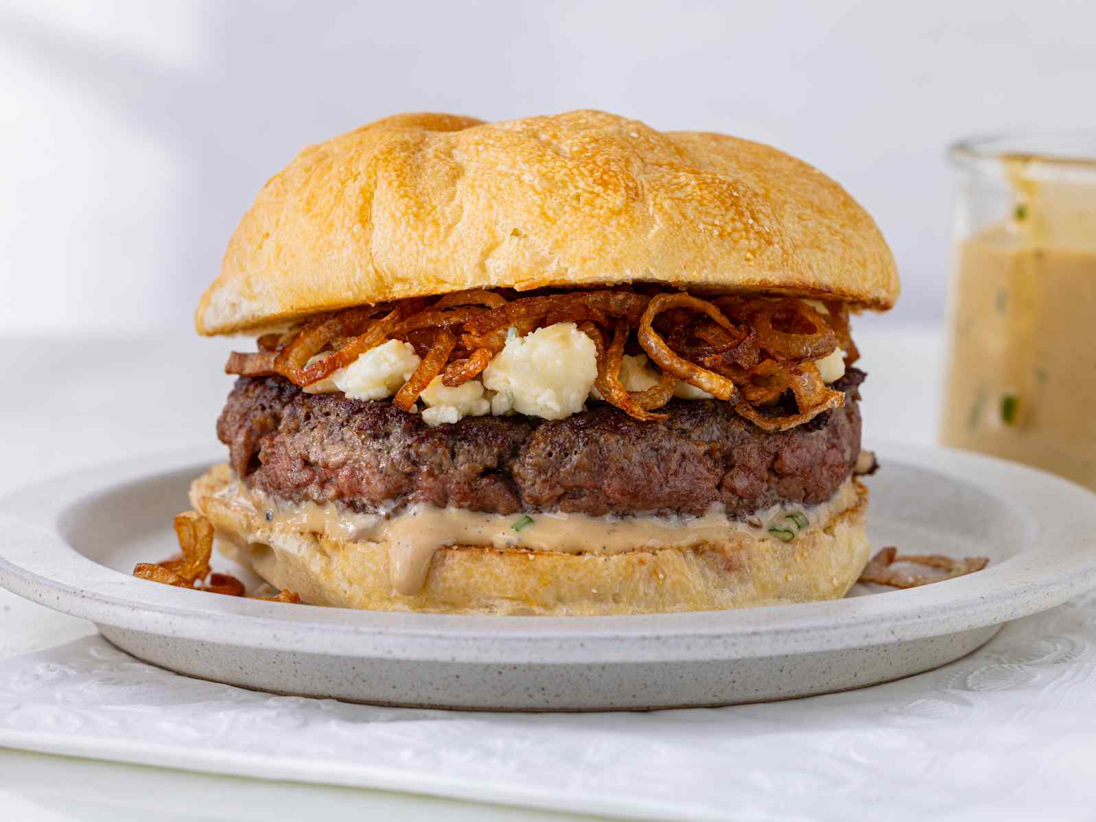 Juicy Pub-Style Burgers with Crispy Shallots and Blue Cheese